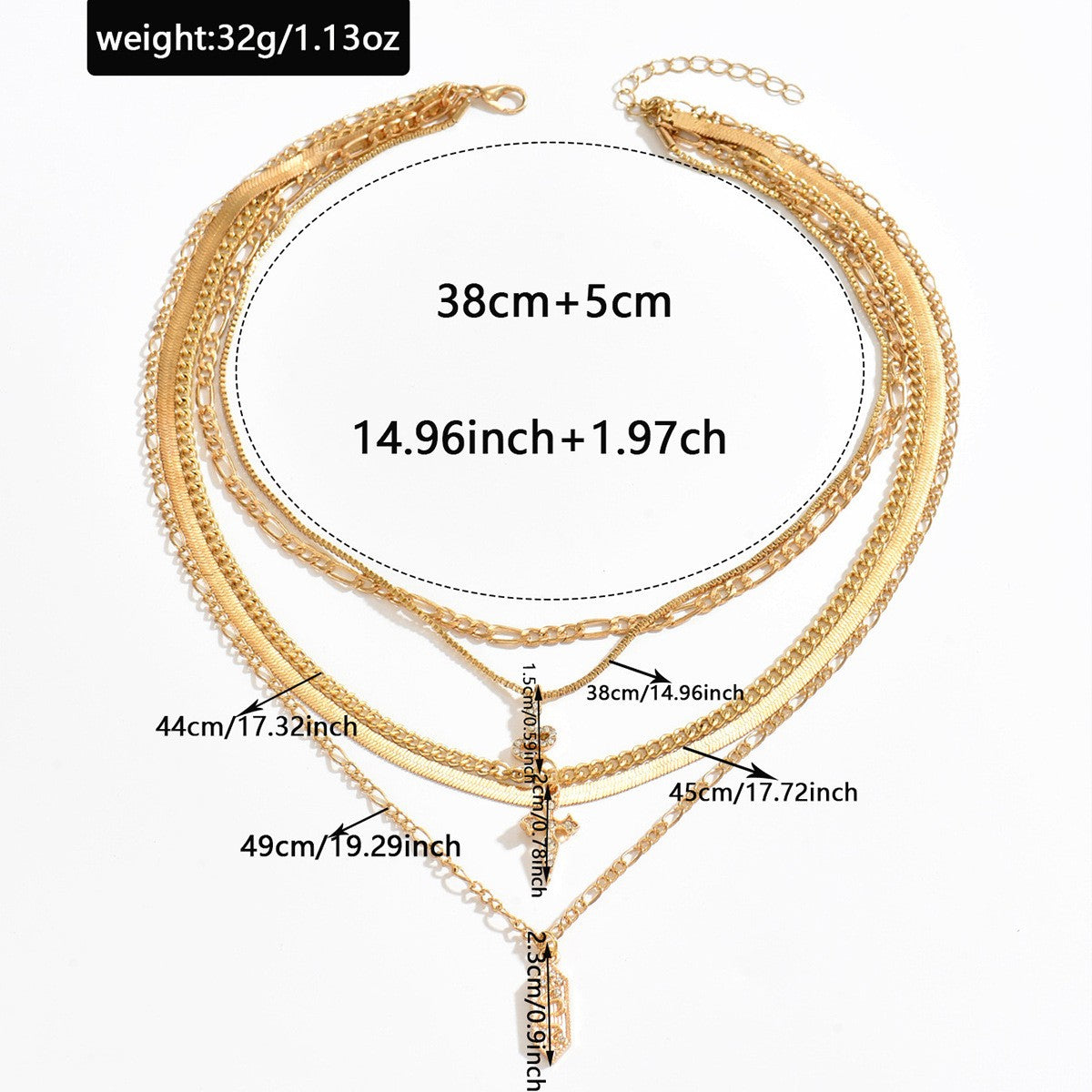Classy Multi-Layer Snake & Cross Necklace