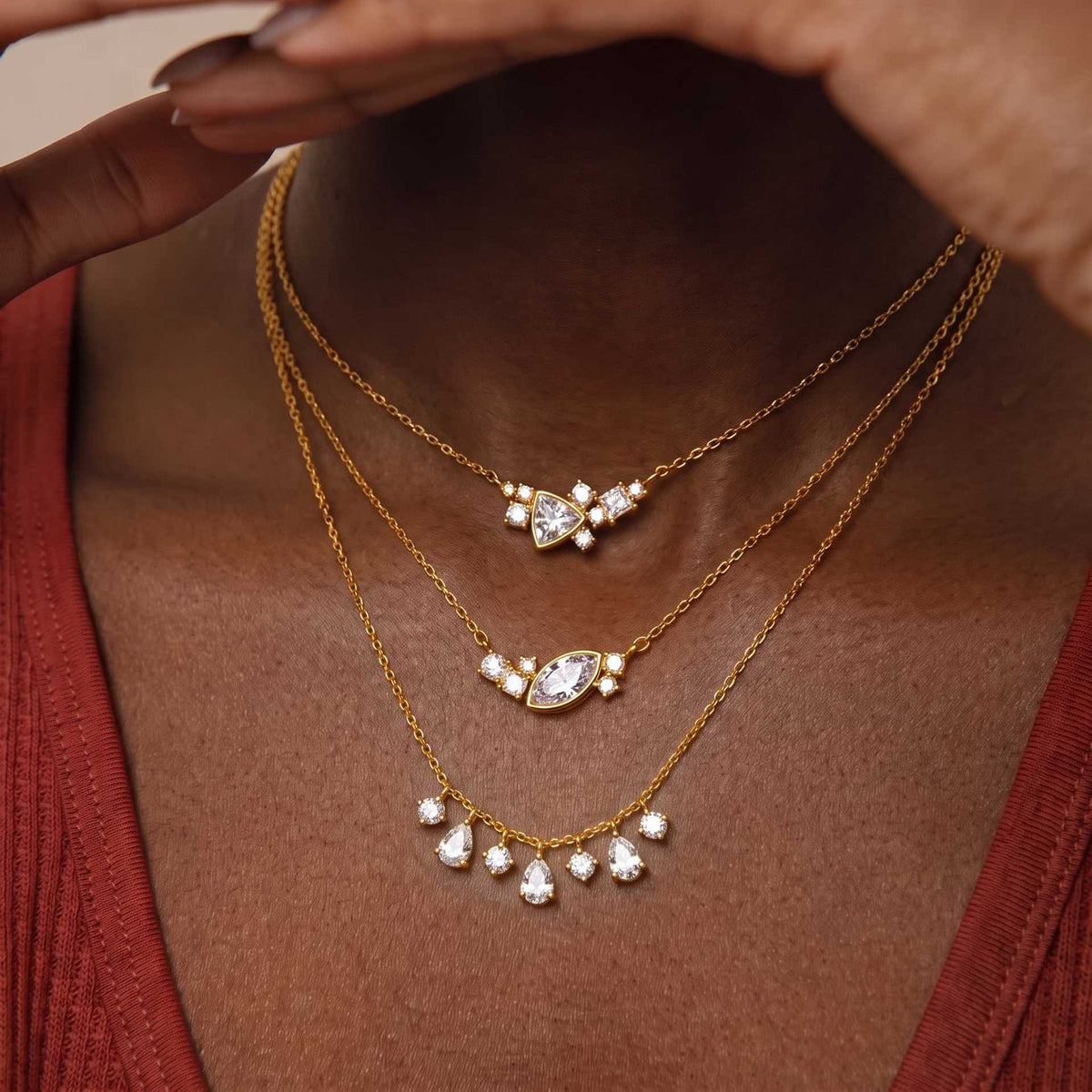 Dainty Multi-Shape Zirconia Layered Necklace Set
