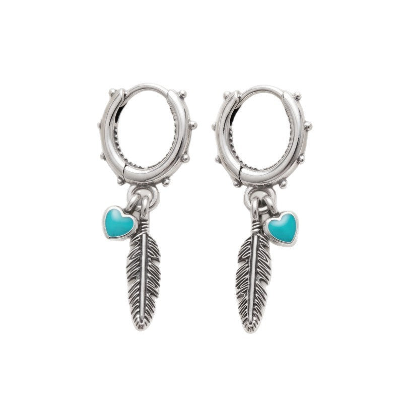 Boho Turquoise Heart Leaf Huggie Earrings