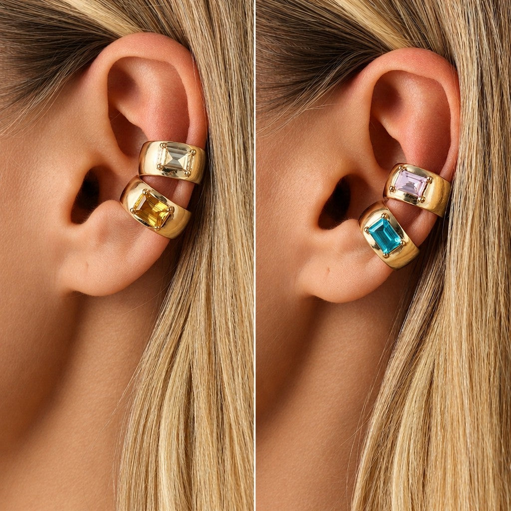 Classy Geometric Square Gem Ear Cuff
