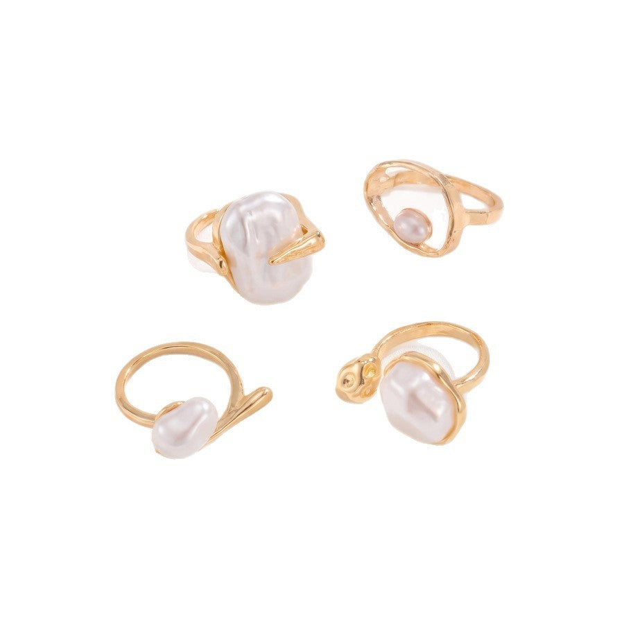 Classy Baroque Pearl Geometric Ring Set