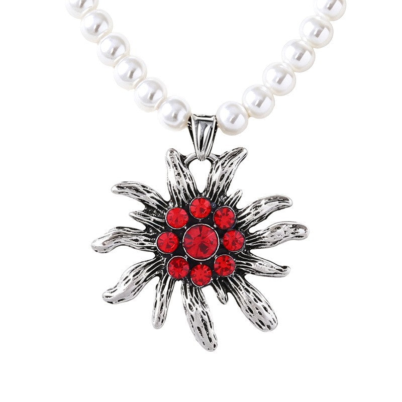 Vintage Inspired Edelweiss Faux Pearl Necklace