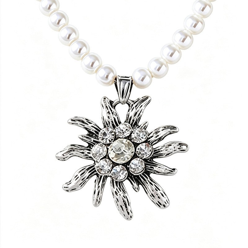 Vintage Inspired Edelweiss Faux Pearl Necklace