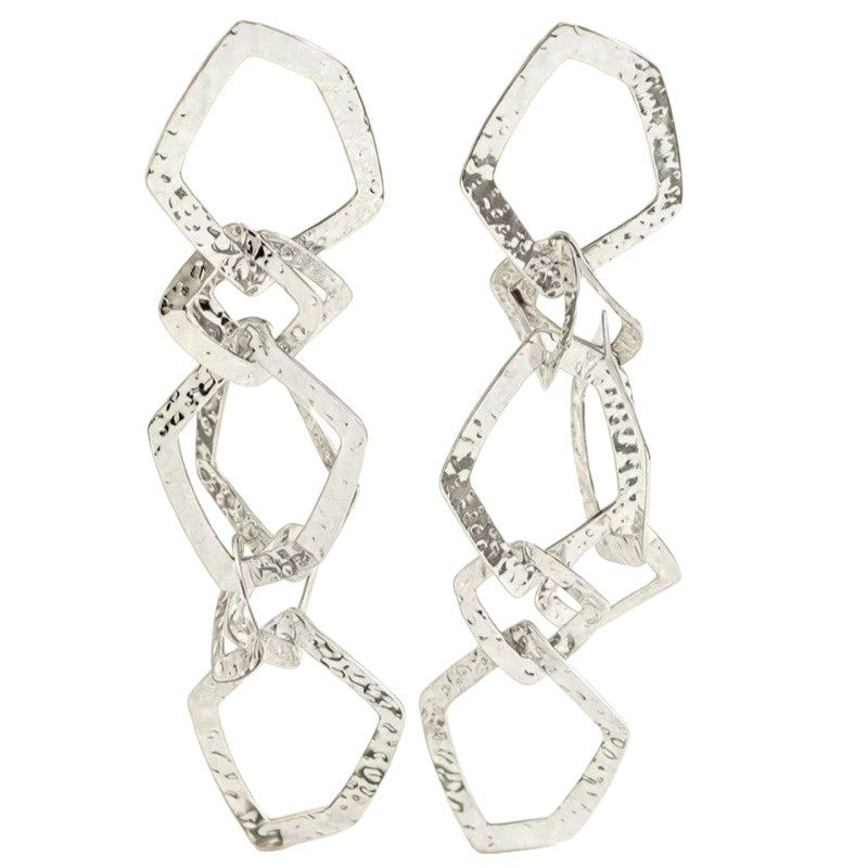 Classy Hammered Geometric Link Earrings