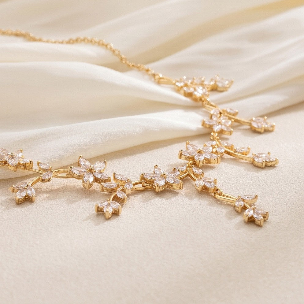 Romantic Floral Zirconia Necklace & Earring Set