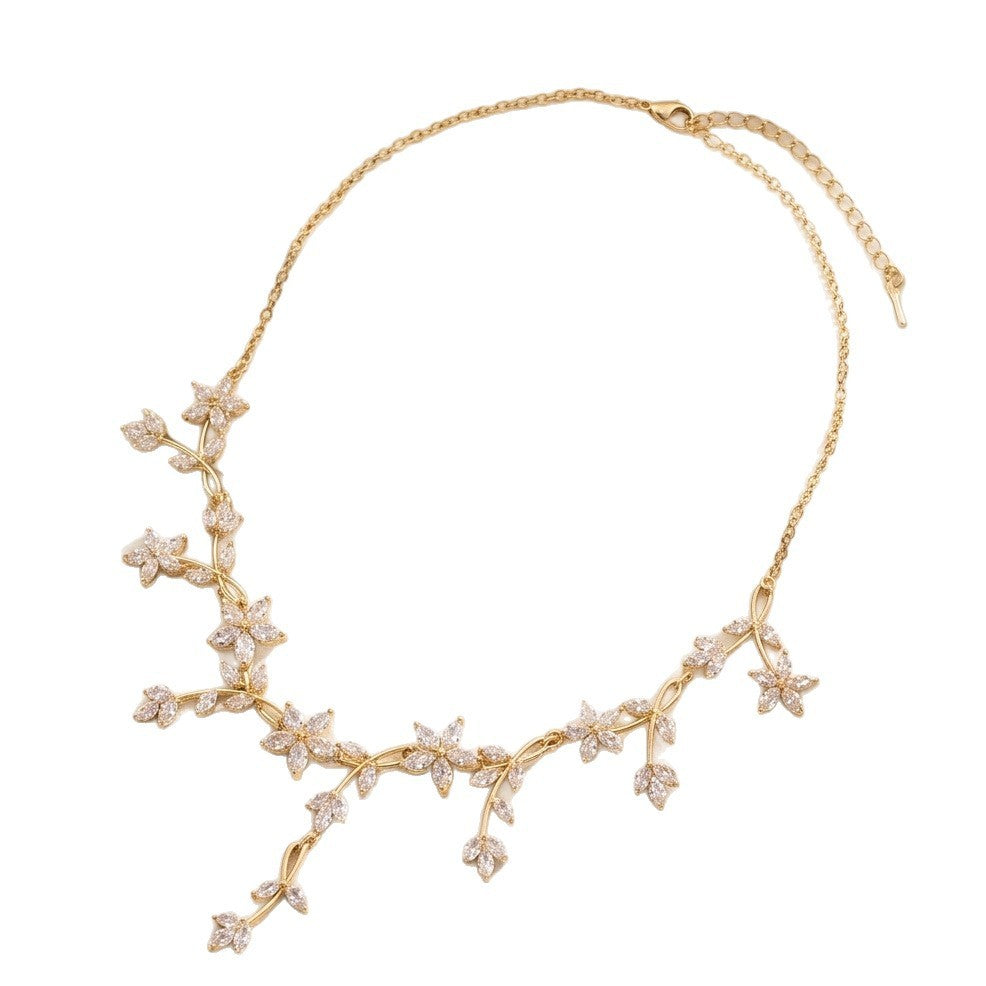 Romantic Floral Zirconia Necklace & Earring Set