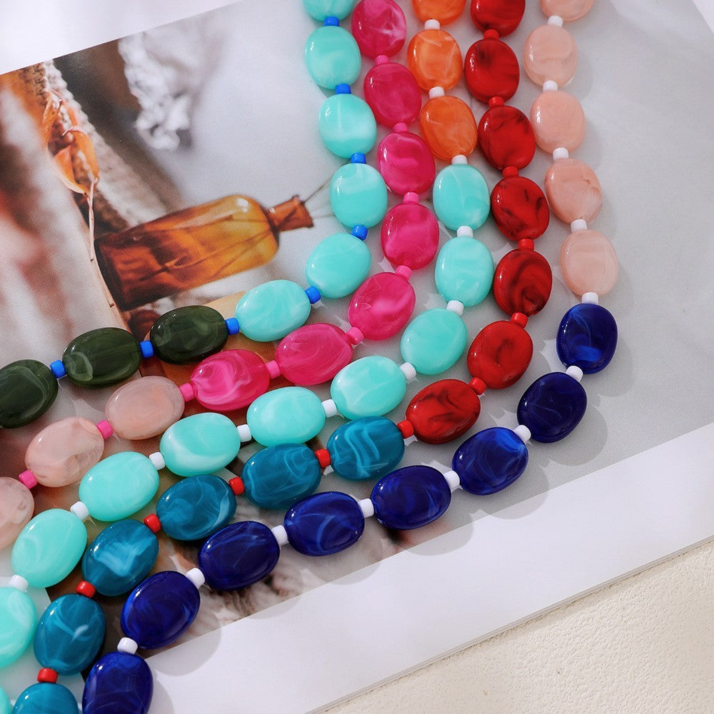 Boho Multicolor Resin Oval Bead Necklace