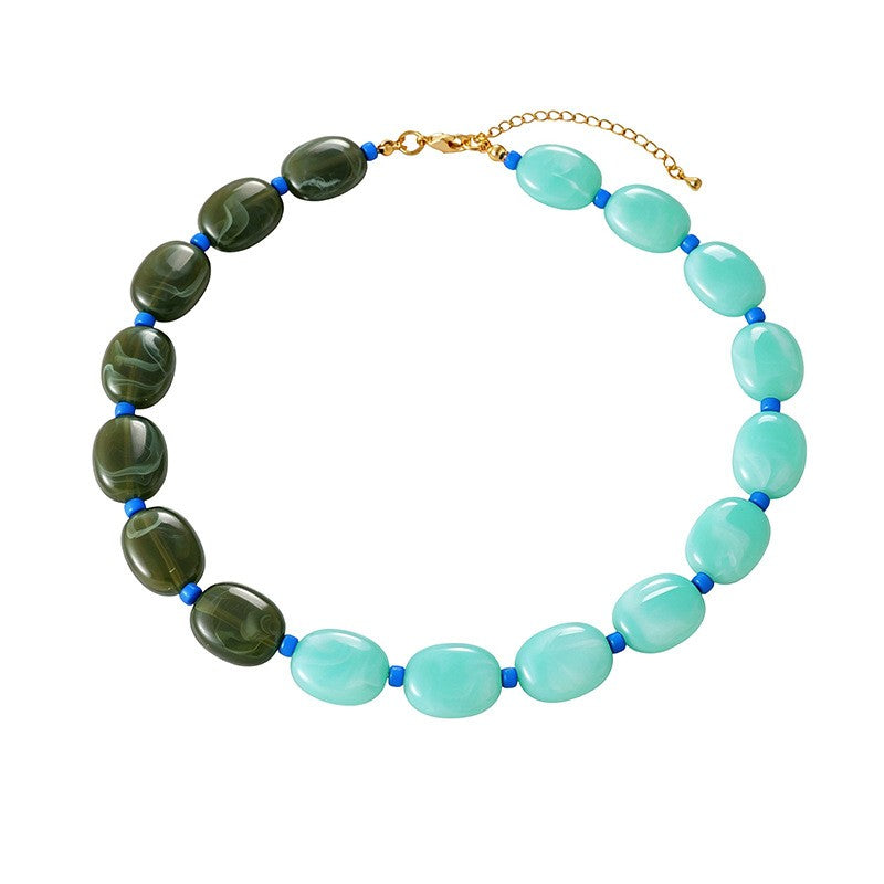 Boho Multicolor Resin Oval Bead Necklace