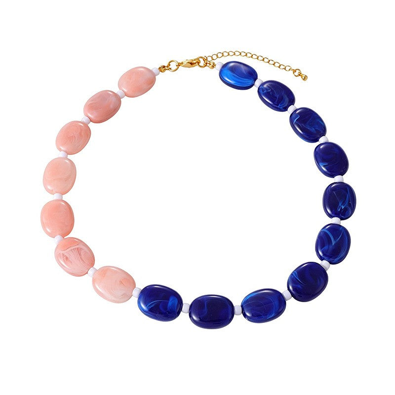 Boho Multicolor Resin Oval Bead Necklace