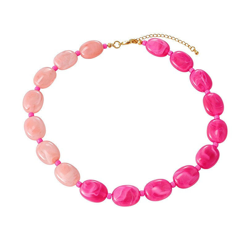 Boho Multicolor Resin Oval Bead Necklace