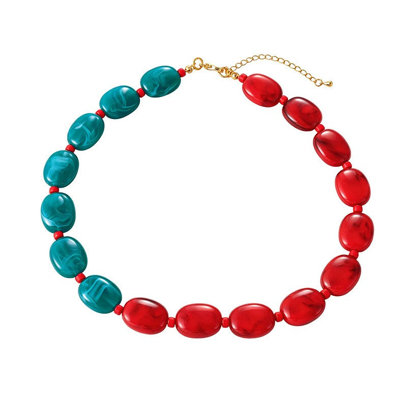 Boho Multicolor Resin Oval Bead Necklace