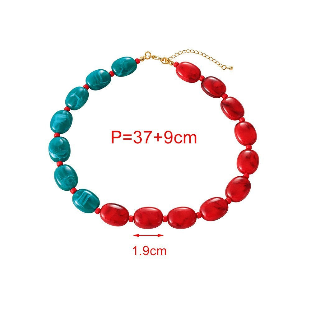 Boho Multicolor Resin Oval Bead Necklace