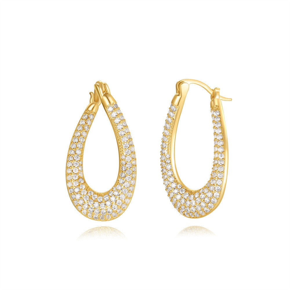 Classy Geometric Pave Huggie Earring Set