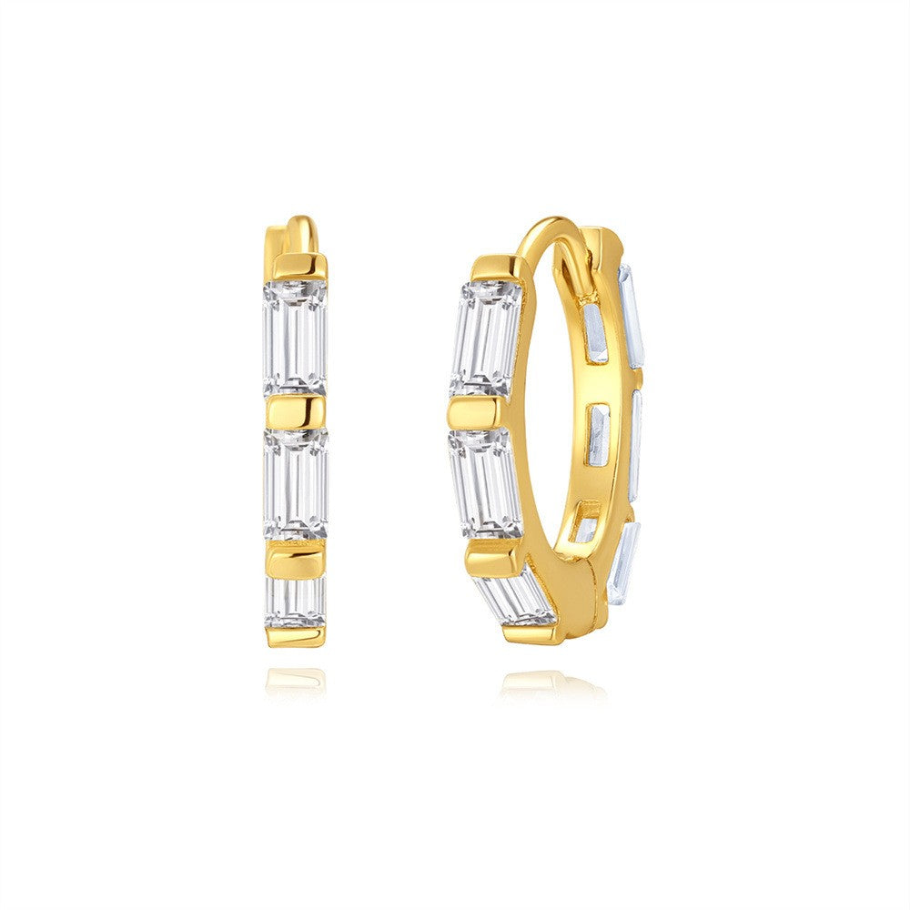 Classy Geometric Pave Huggie Earring Set