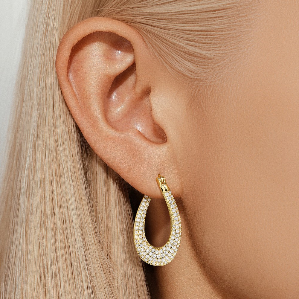 Classy Geometric Pave Huggie Earring Set