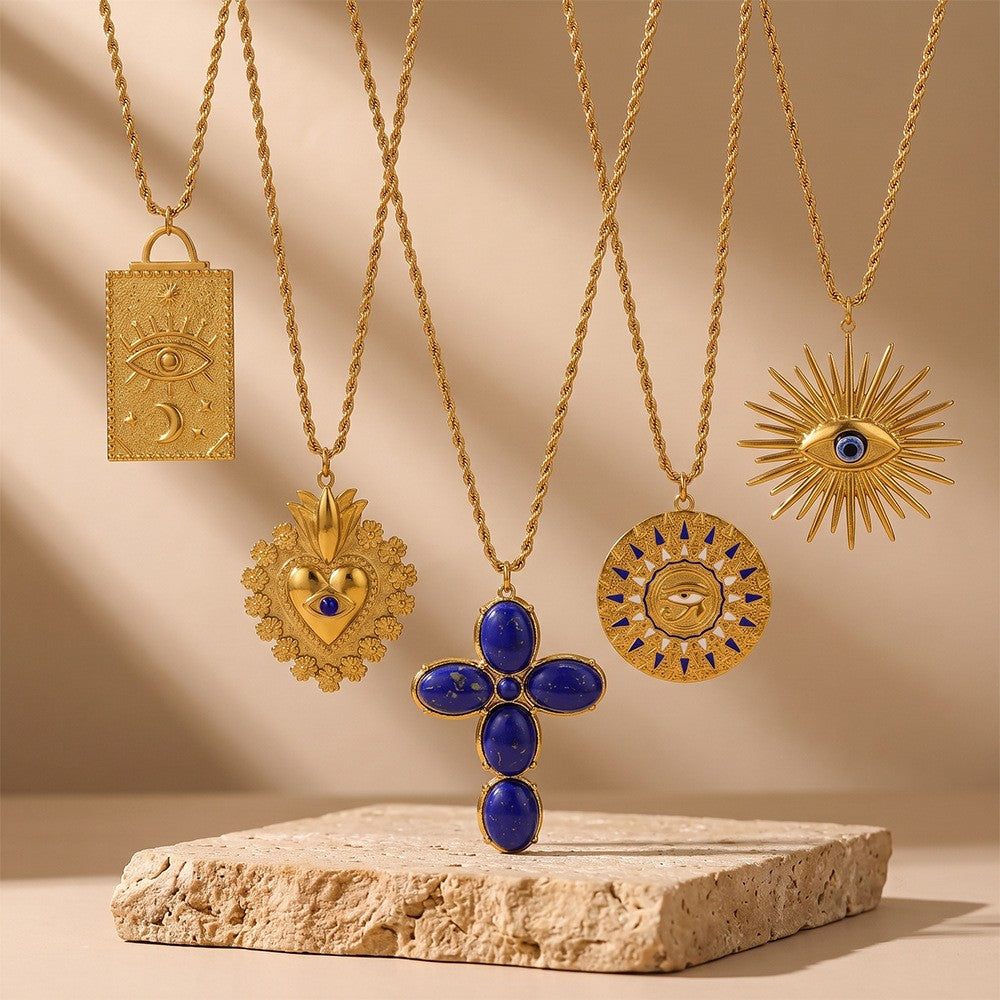 Vintage Sun & Heart Evil Eye Necklace