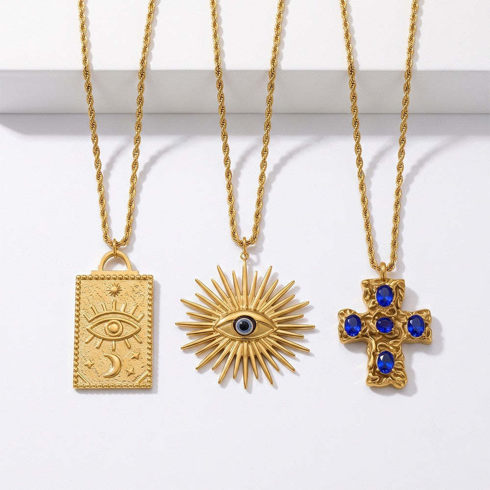 Vintage Sun & Heart Evil Eye Necklace