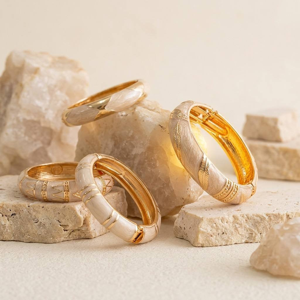 Classy Cream Enamel Bangle Set