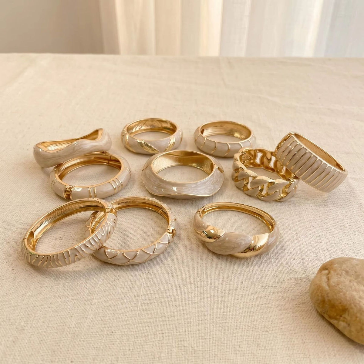 Classy Cream Enamel Bangle Set