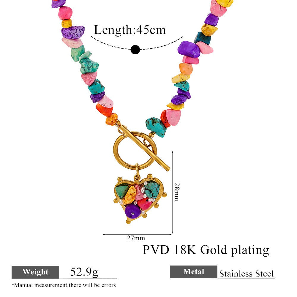 Boho Colorful Stone Heart OT Necklace