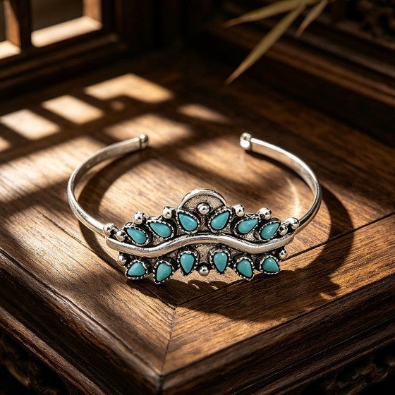 Boho Vintage Turquoise Crown Cuff Bracelet