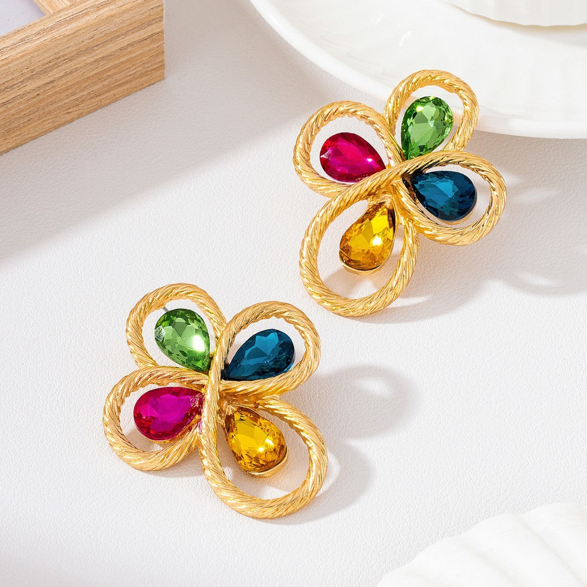 Classy Multicolor Gemstone Clover Earrings
