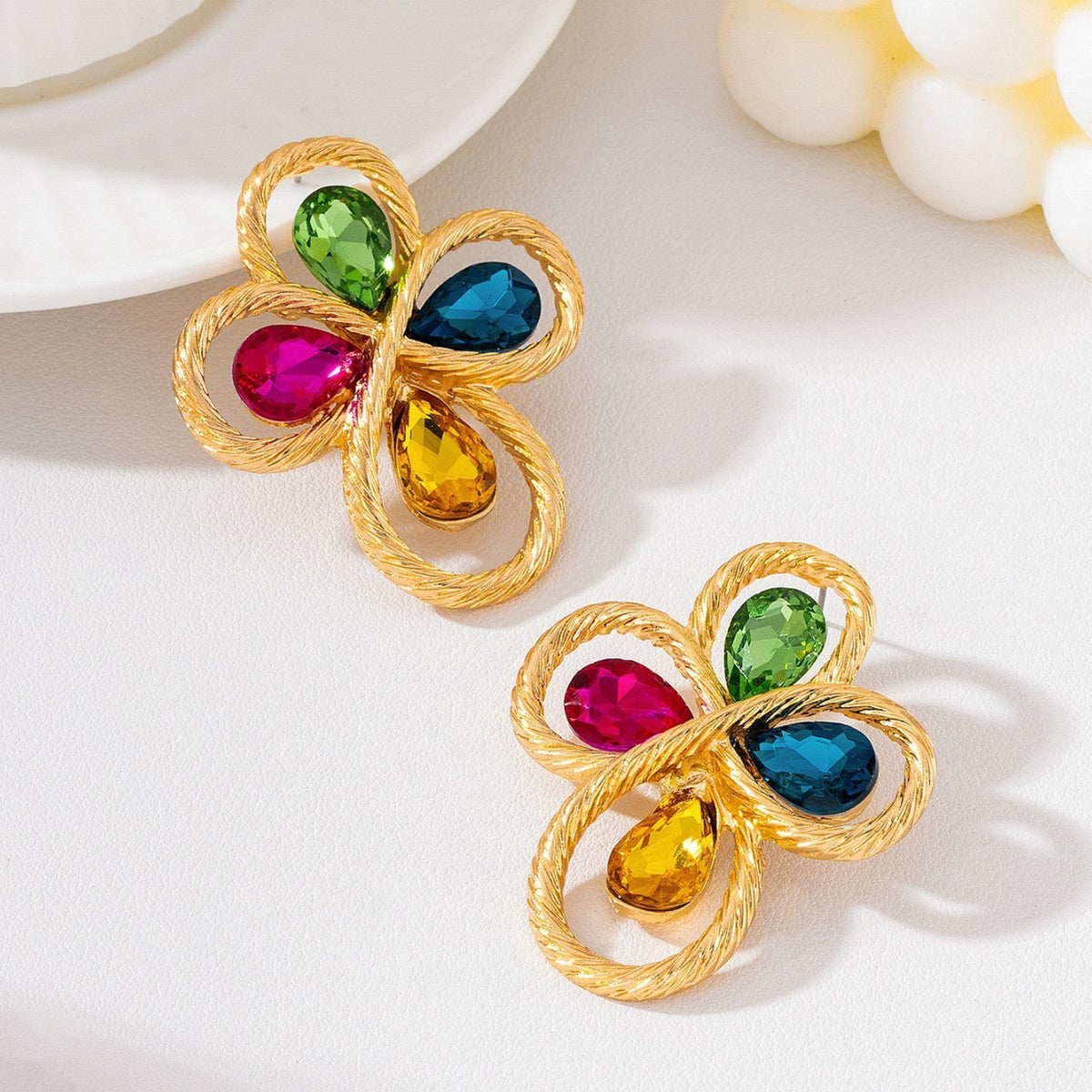 Classy Multicolor Gemstone Clover Earrings