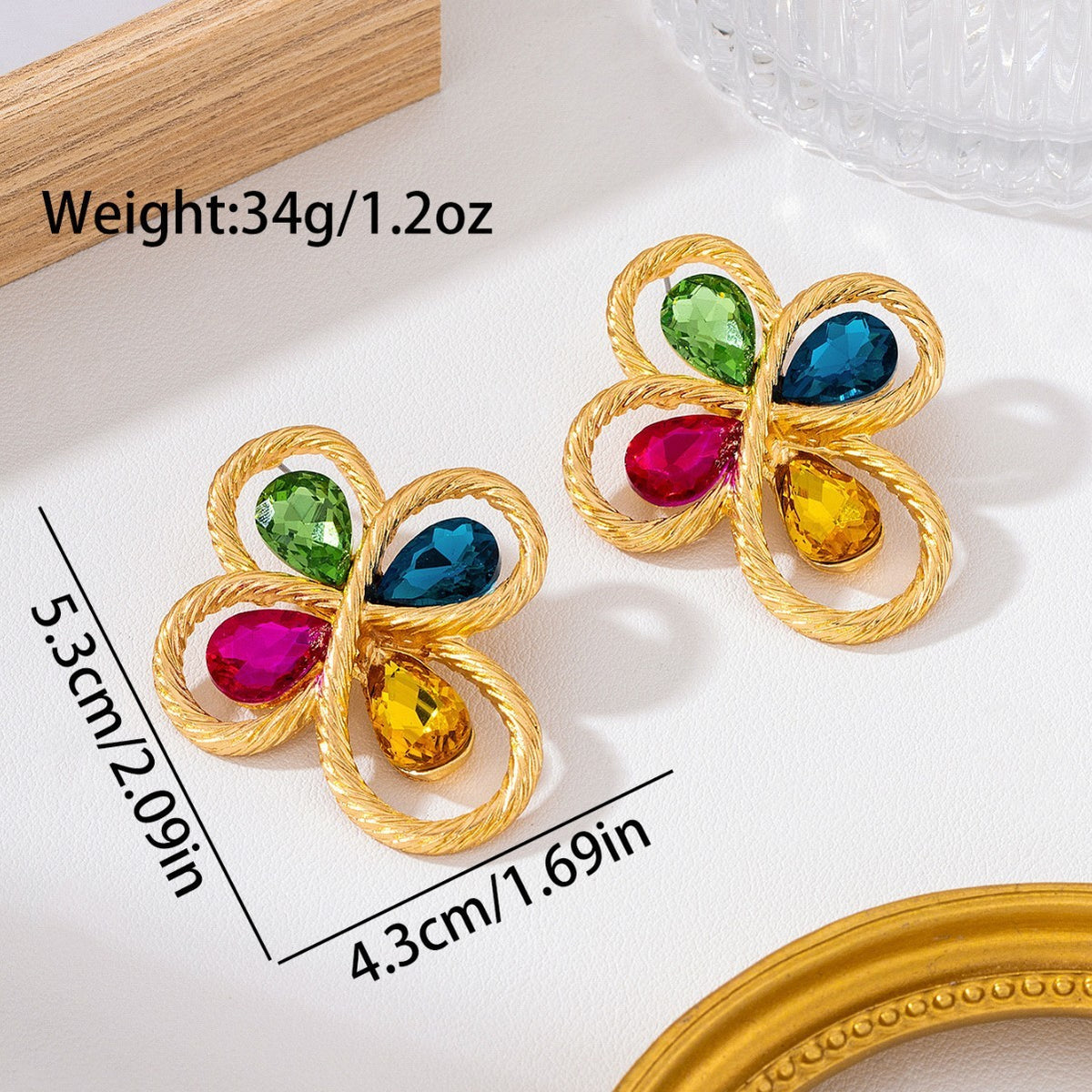 Classy Multicolor Gemstone Clover Earrings