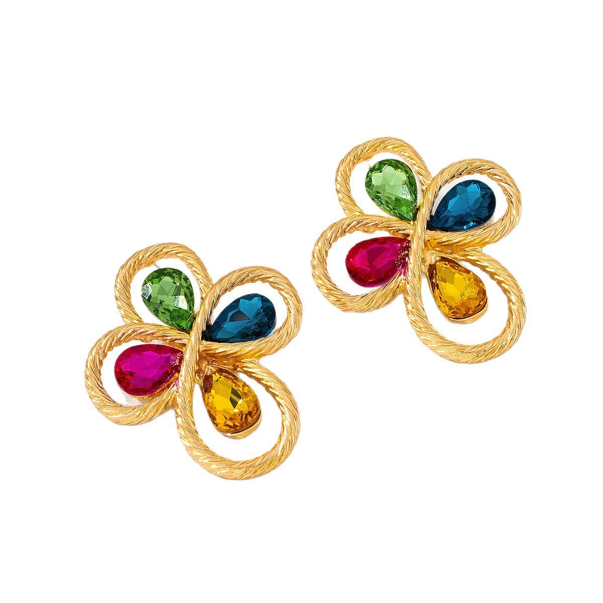 Classy Multicolor Gemstone Clover Earrings