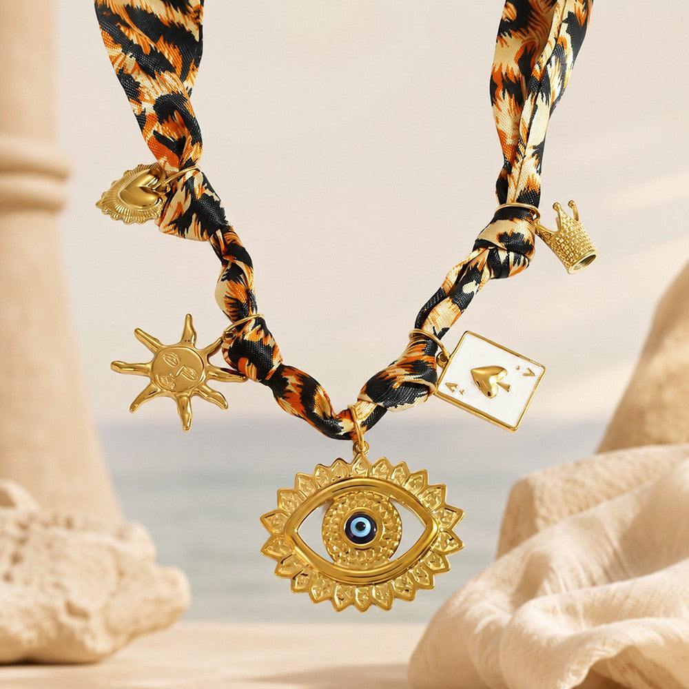 18k Boho Woven Evil Eye Charm Necklace