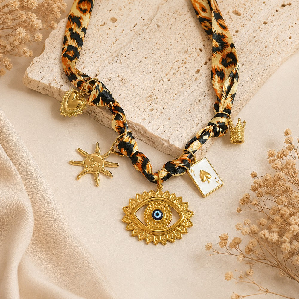 18k Boho Woven Evil Eye Charm Necklace