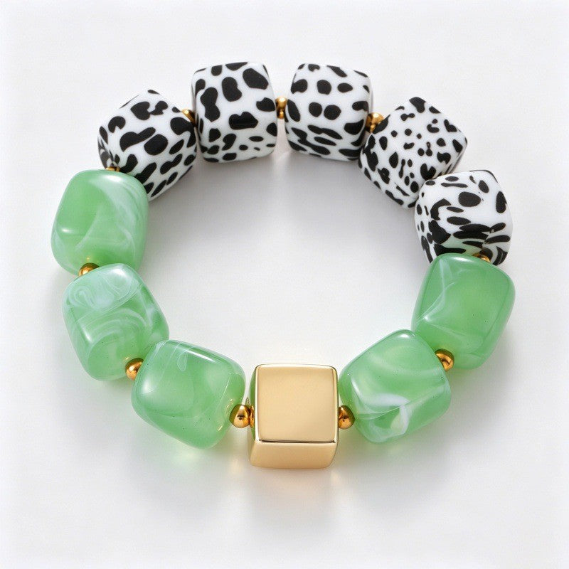 Boho Chunky Resin Square Bead Bracelet Set