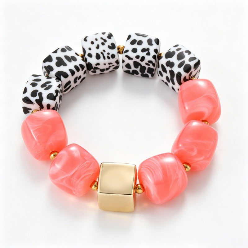Boho Chunky Resin Square Bead Bracelet Set