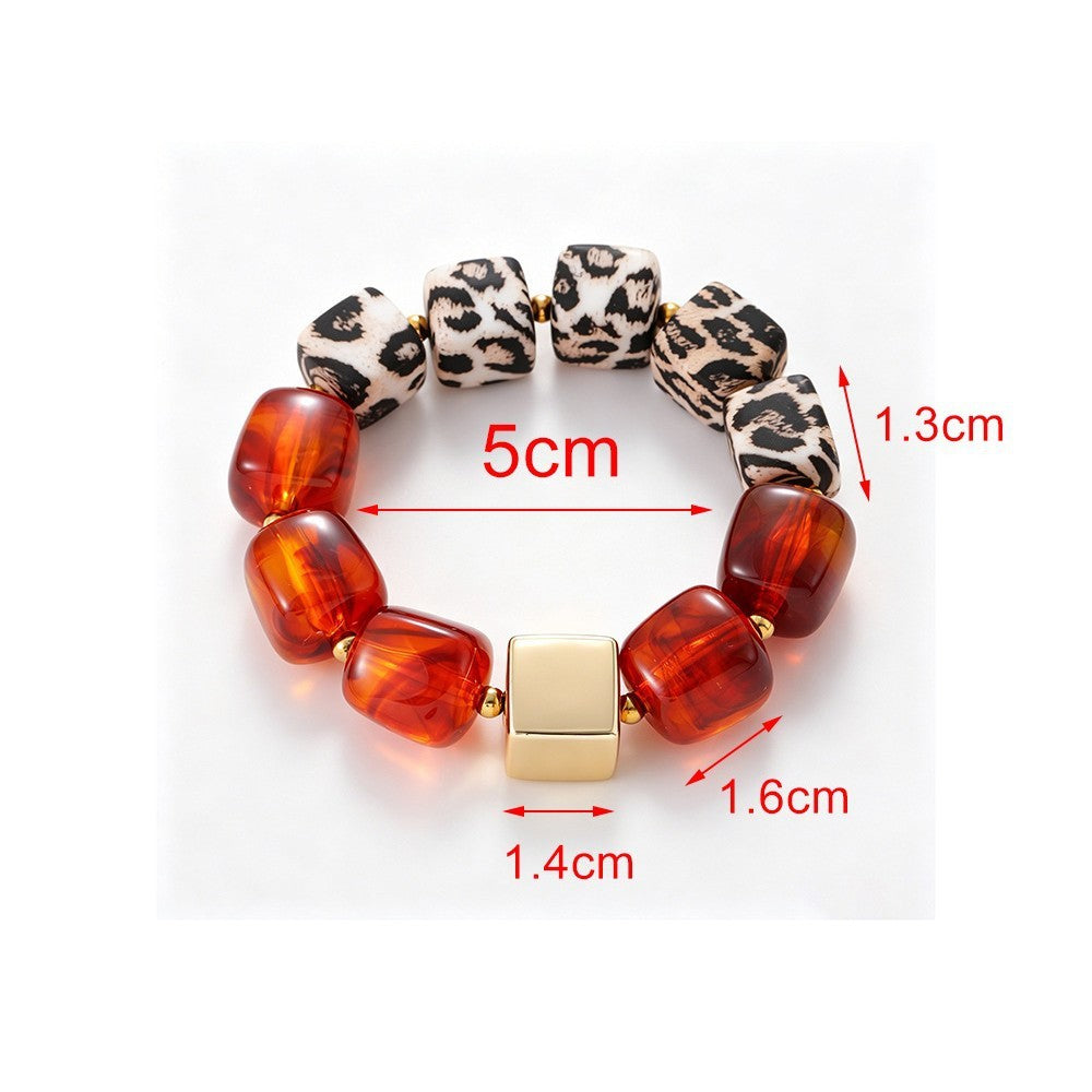 Boho Chunky Resin Square Bead Bracelet Set