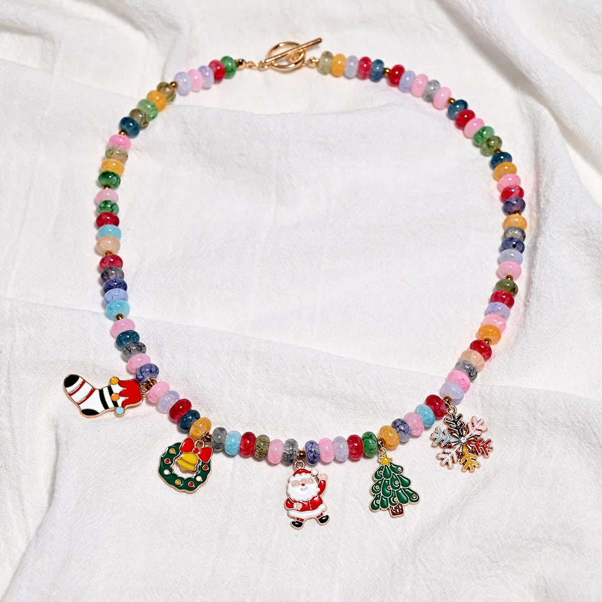 Festive Colorful Bead Christmas Charm Necklace