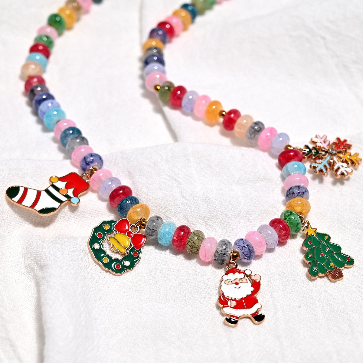 Festive Colorful Bead Christmas Charm Necklace