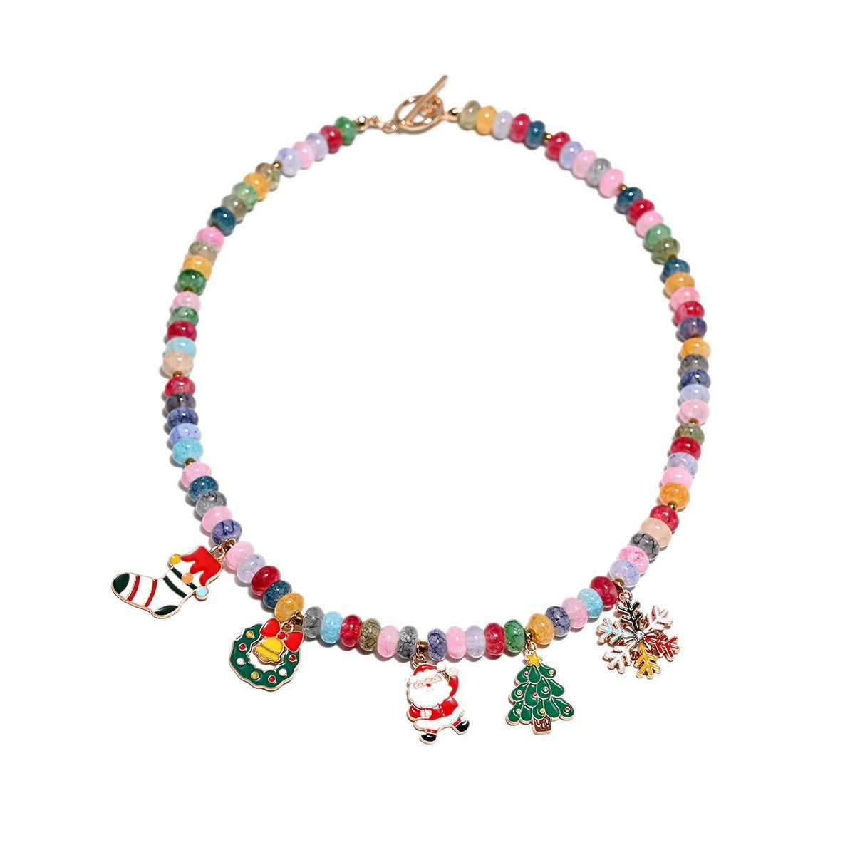 Festive Colorful Bead Christmas Charm Necklace
