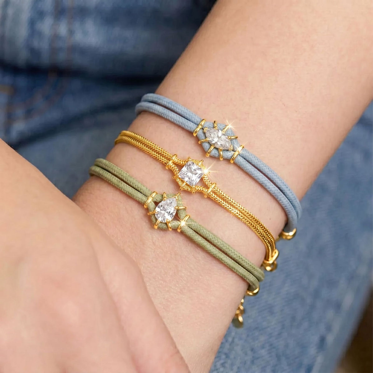 Dainty Pastel Cord & Snake Chain Bracelet Set