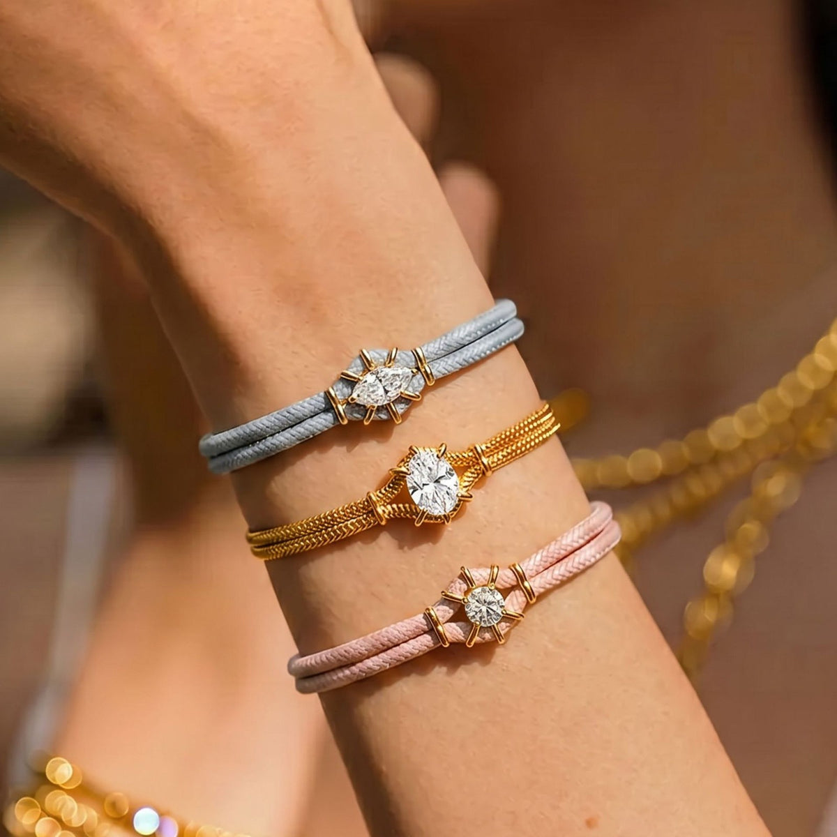 Dainty Pastel Cord & Snake Chain Bracelet Set