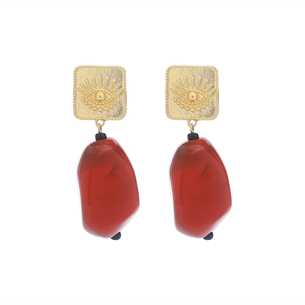 Vintage Teal Marbled Resin Evil Eye Drop Earrings