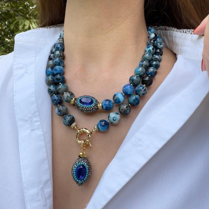 Vintage Blue Agate Layered Necklace