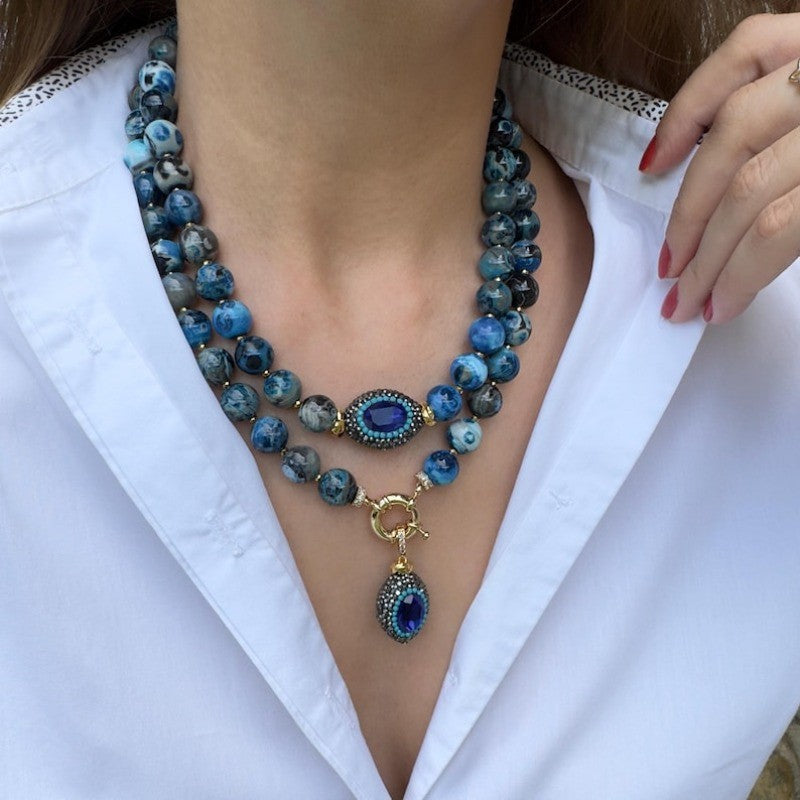 Vintage Blue Agate Layered Necklace