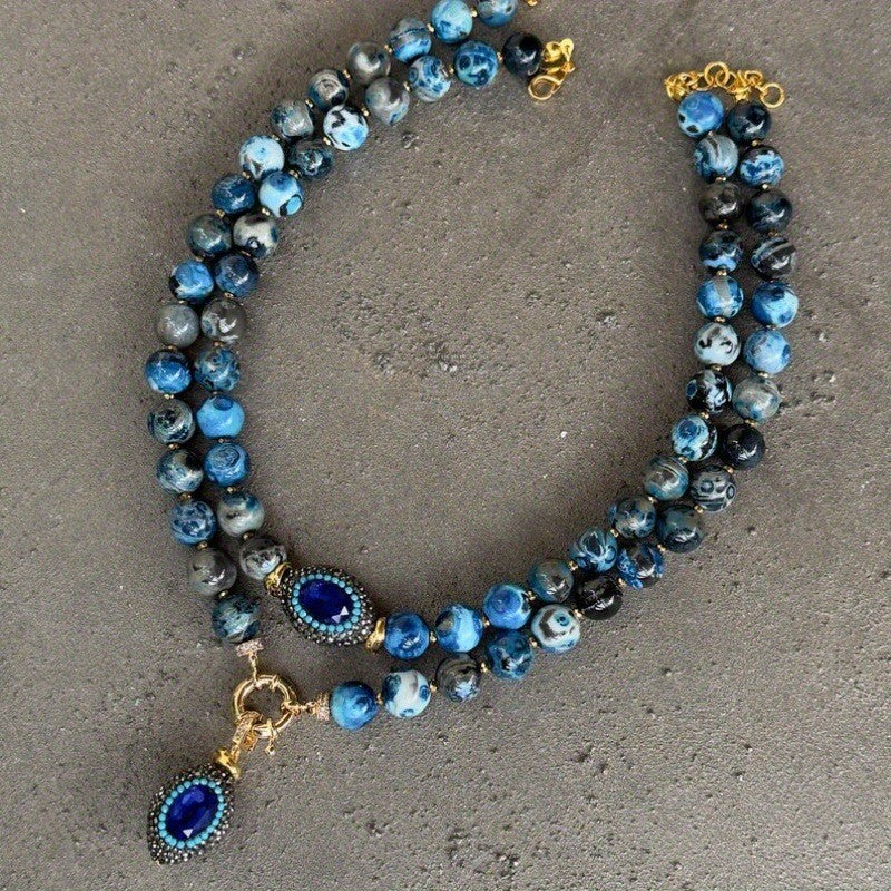 Vintage Blue Agate Layered Necklace