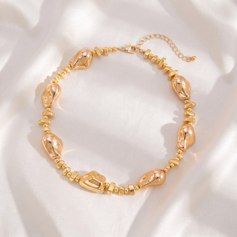 Classy Irregular Gold Nugget Collarbone Necklace