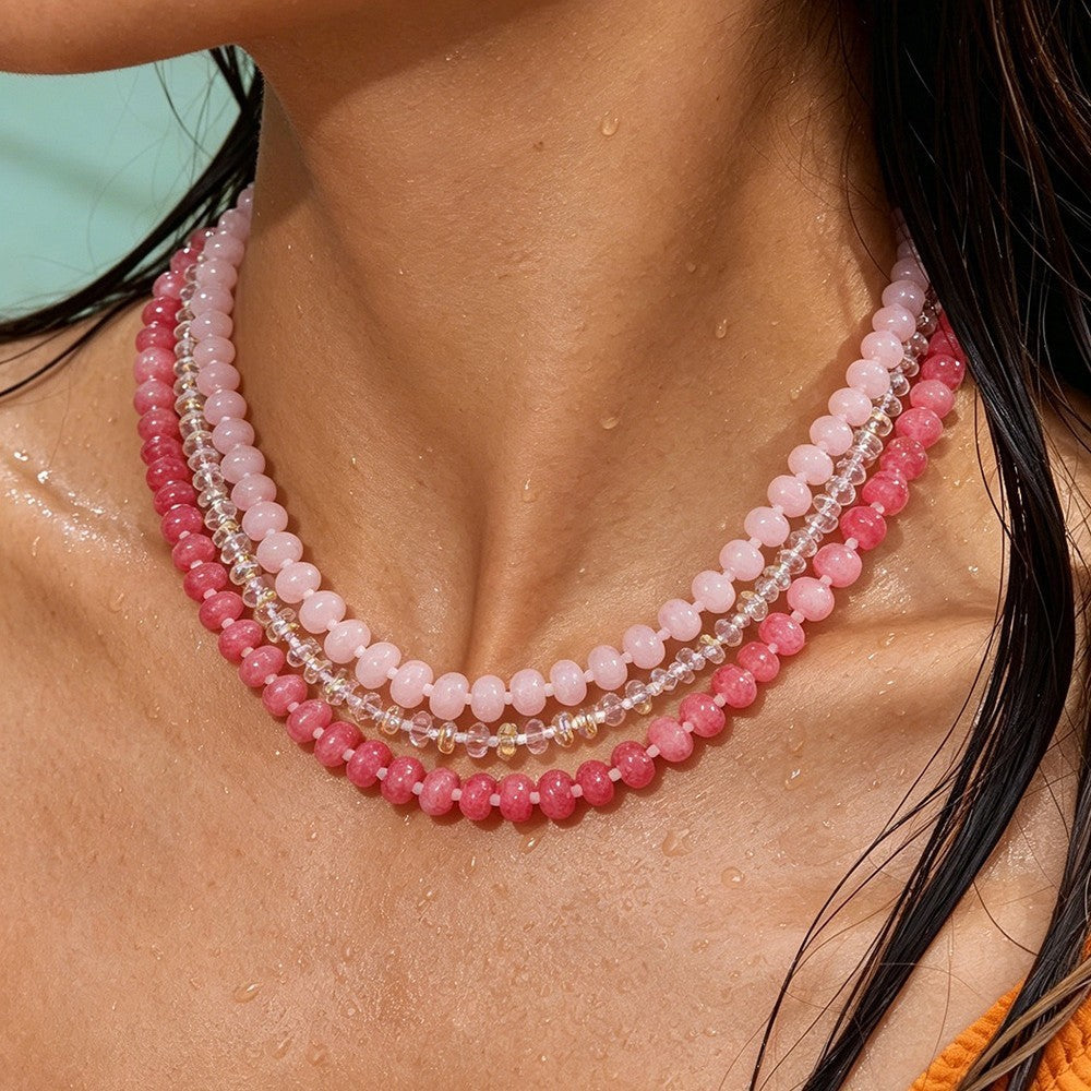 Romantic Pink Gradient Stone Beaded Necklace