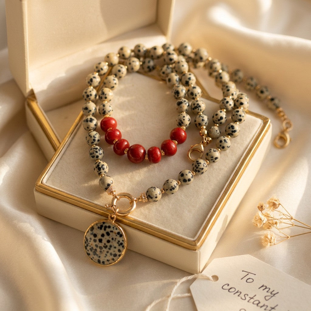 Boho Dalmatian Stone Beaded Necklace