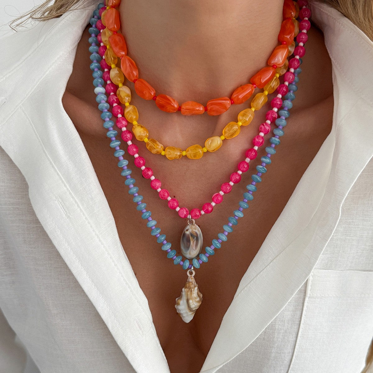 Boho Colorful Resin Shell Necklace & Bracelet Set