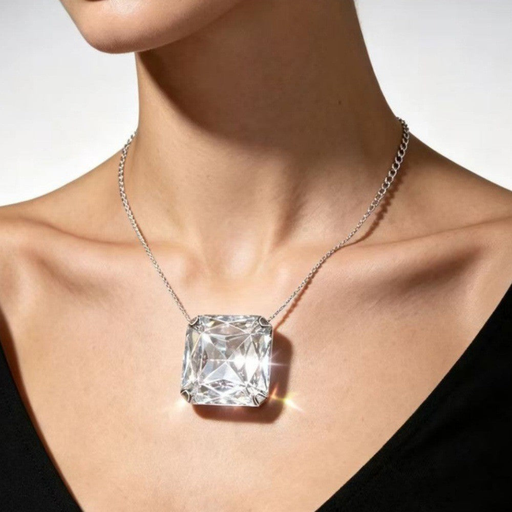 Statement Iridescent Square Glass Necklace