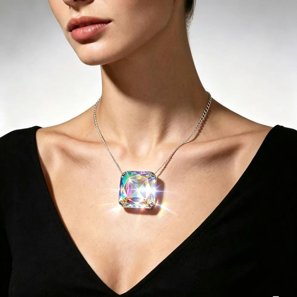 Statement Iridescent Square Glass Necklace