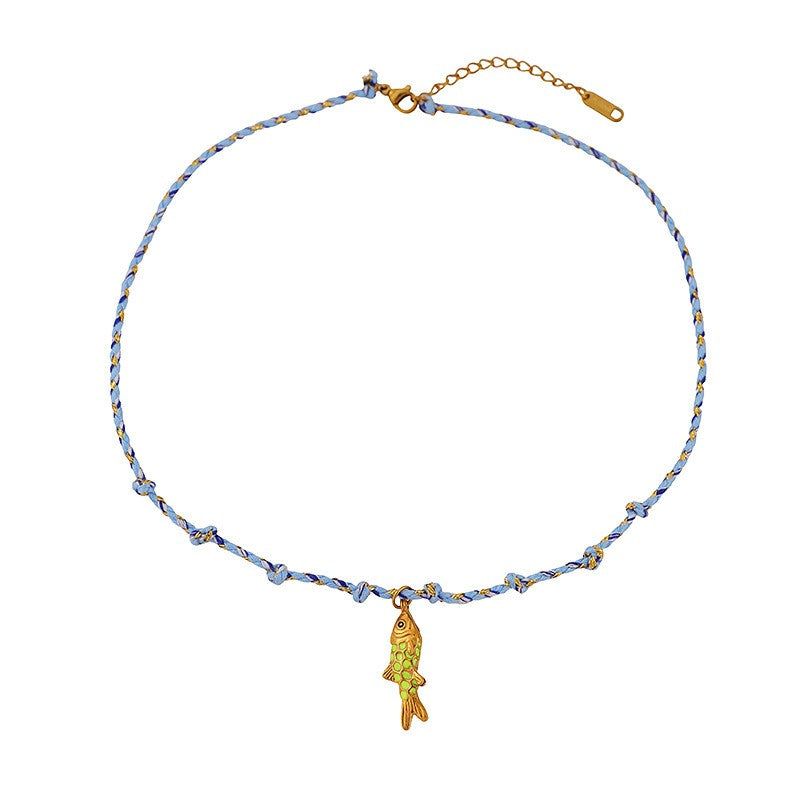 Boho Layered Enamel Fish Cord Necklace